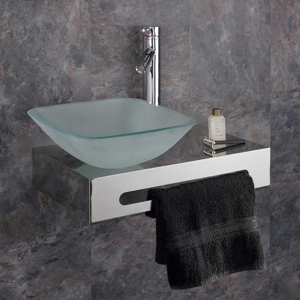 Wall Mounted 50cm Stainless Steel Shelf with Glass Basin Bathroom Sink Basin Set eBay